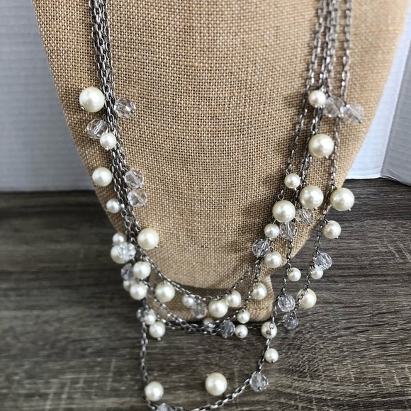 Multi-strand Silver and Pearl Necklace - Picture 3 of 10